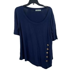 Fashionomics Navy Short Sleeve Asymmetrical Hem Button Detail XL